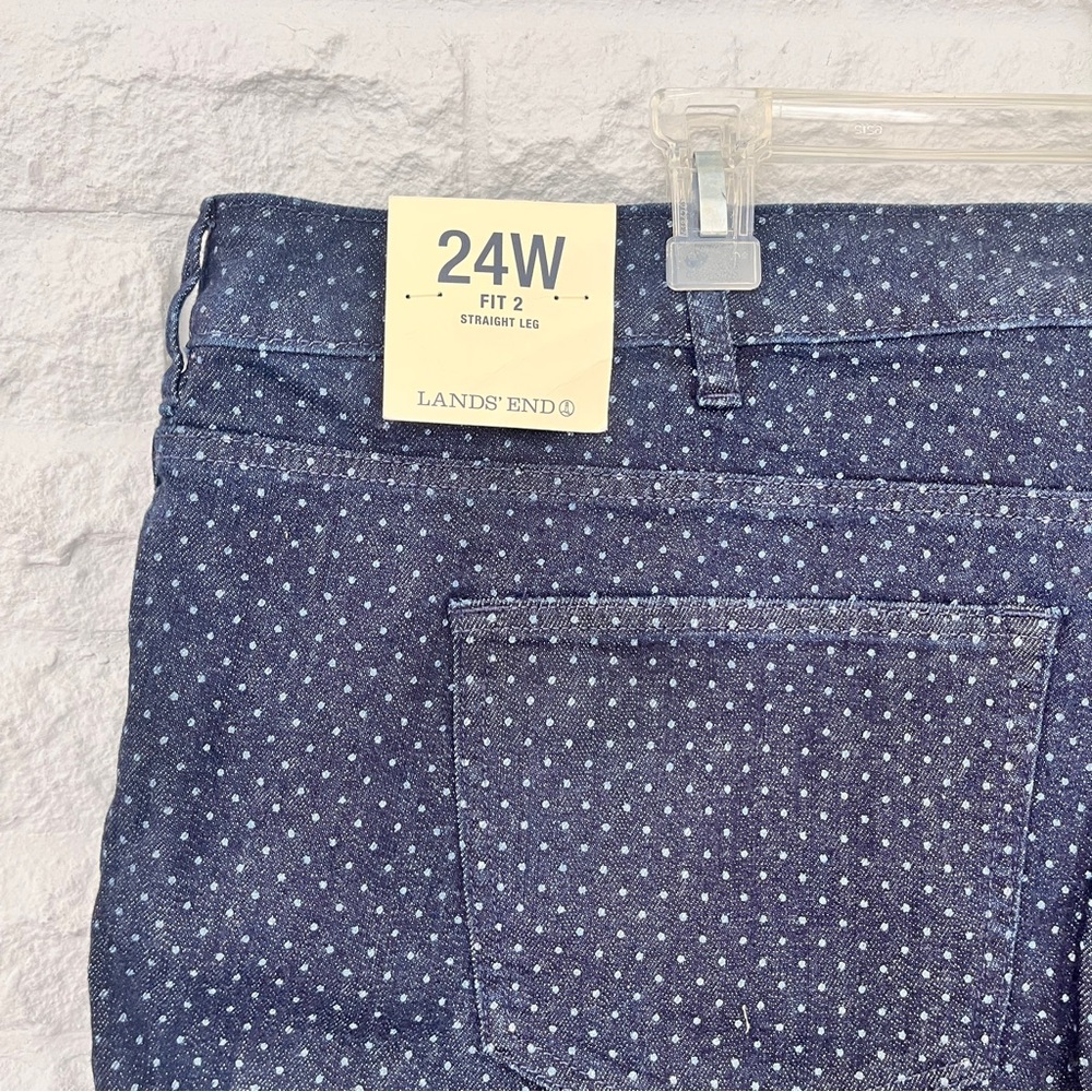 NWT Lands End Polka Dot Dark Denim Plus Size Jeans Fit 2 Straight Leg, Size 24W - Picture 4 of 5